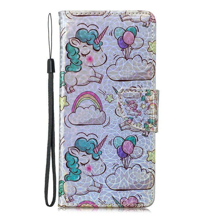Laser Carving Pattern Printing Wallet Leather Casing with Strap for Samsung Galaxy S10 5G - Unicorns and Cloud-2