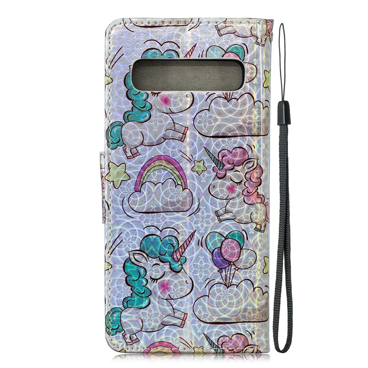 Laser Carving Pattern Printing Wallet Leather Casing with Strap for Samsung Galaxy S10 5G - Unicorns and Cloud-3