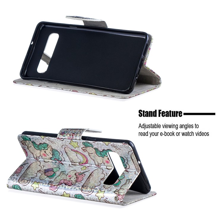 Laser Carving Pattern Printing Wallet Leather Casing with Strap for Samsung Galaxy S10 5G - Unicorns and Cloud-5
