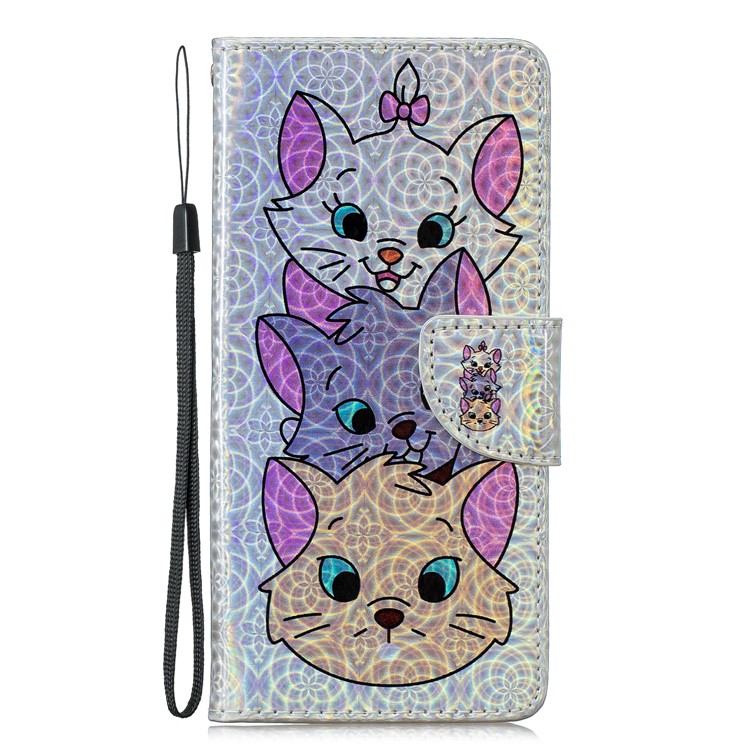 Laser Carving Pattern Printing Wallet Leather Casing with Strap for Samsung Galaxy S10 5G - Cute Cats-2