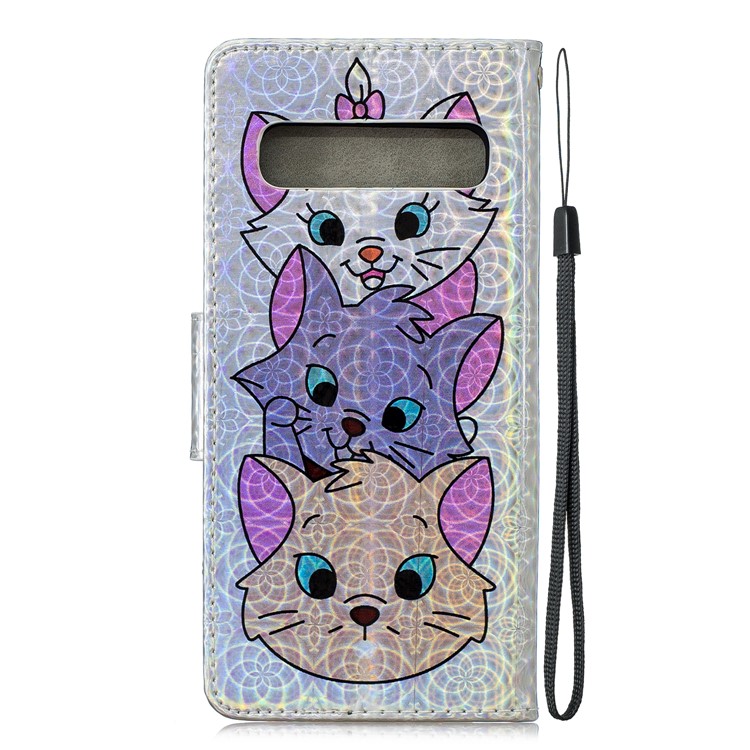 Laser Carving Pattern Printing Wallet Leather Casing with Strap for Samsung Galaxy S10 5G - Cute Cats-3