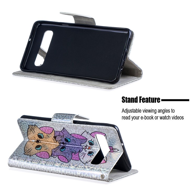 Laser Carving Pattern Printing Wallet Leather Casing with Strap for Samsung Galaxy S10 5G - Cute Cats-5