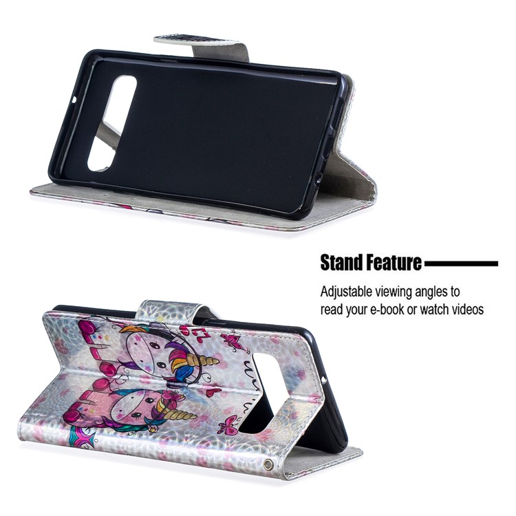 Laser Carving Pattern Printing Wallet Leather Casing with Strap for Samsung Galaxy S10 5G - Couple Unicorns-5