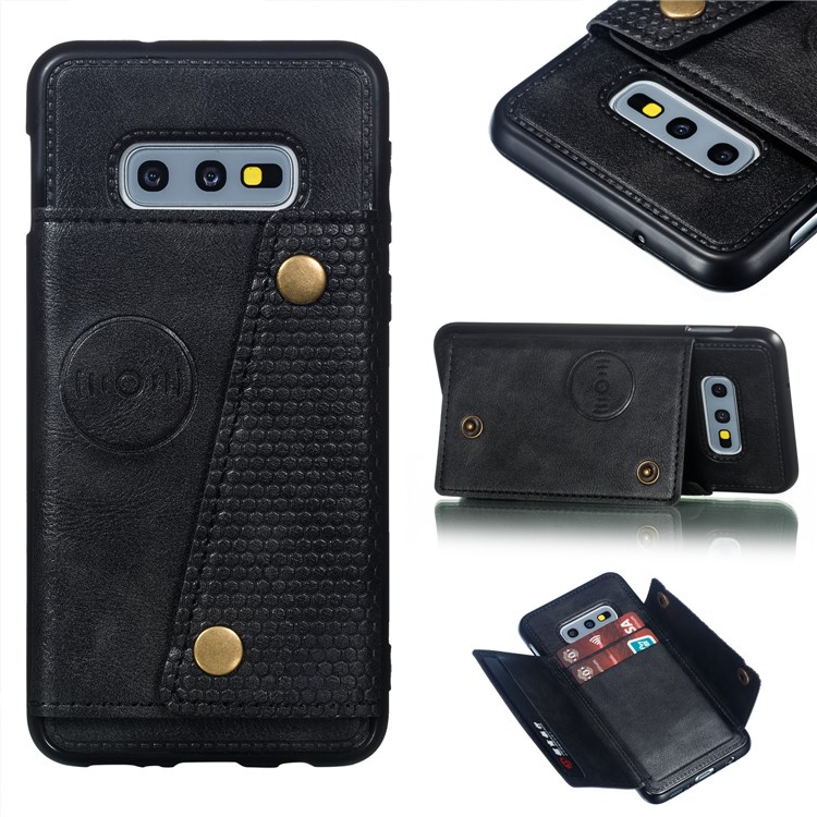 PU Leather Coated TPU Card Holder Magnetic Kickstand Mobile Phone Case for Samsung Galaxy S10e - Black-1