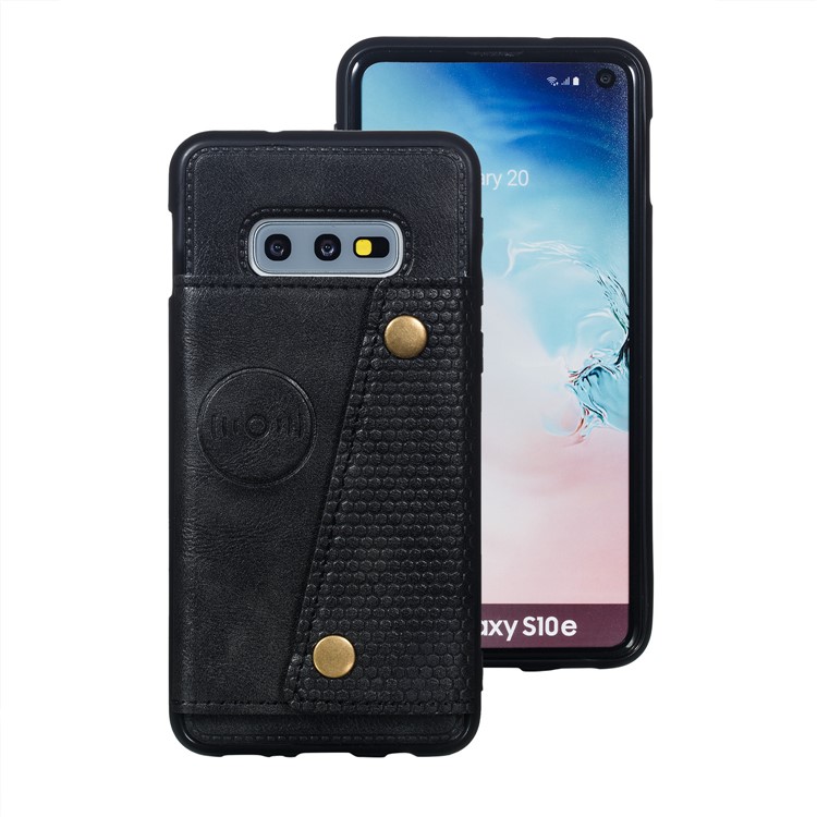 PU Leather Coated TPU Card Holder Magnetic Kickstand Mobile Phone Case for Samsung Galaxy S10e - Black-2