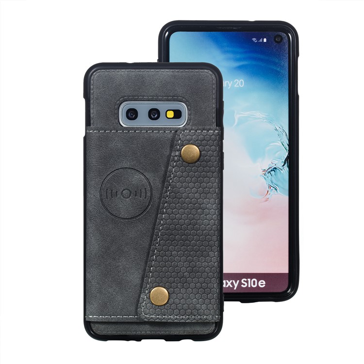 PU Leather Coated TPU Card Holder Magnetic Kickstand Mobile Phone Case for Samsung Galaxy S10e - Grey-2