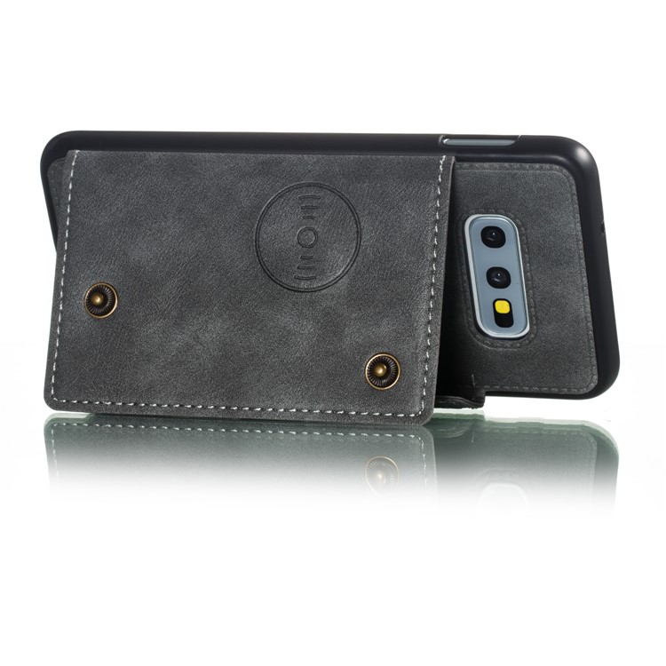 PU Leather Coated TPU Card Holder Magnetic Kickstand Mobile Phone Case for Samsung Galaxy S10e - Grey-5