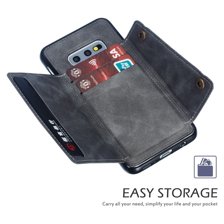 PU Leather Coated TPU Card Holder Magnetic Kickstand Mobile Phone Case for Samsung Galaxy S10e - Grey-6