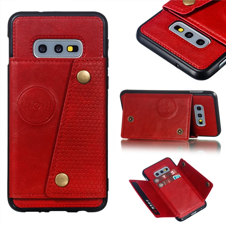 PU Leather Coated TPU Card Holder Magnetic Kickstand Mobile Phone Case for Samsung Galaxy S10e - Red-1