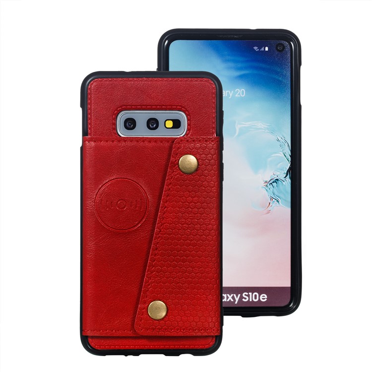 PU Leather Coated TPU Card Holder Magnetic Kickstand Mobile Phone Case for Samsung Galaxy S10e - Red-2