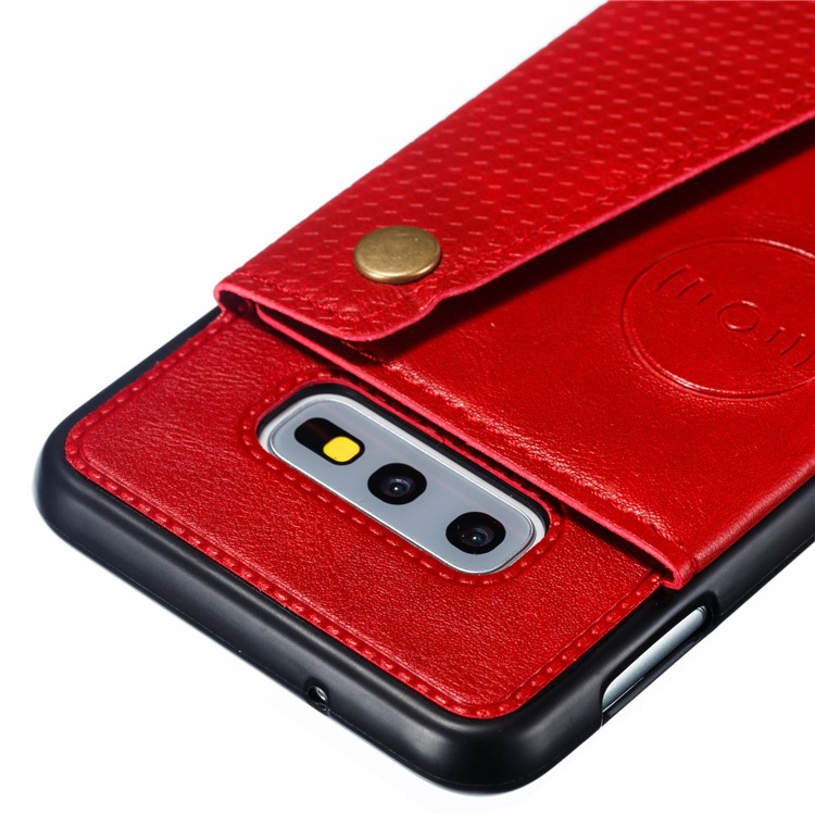 PU Leather Coated TPU Card Holder Magnetic Kickstand Mobile Phone Case for Samsung Galaxy S10e - Red-4