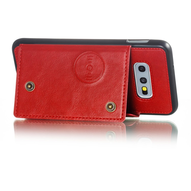 PU Leather Coated TPU Card Holder Magnetic Kickstand Mobile Phone Case for Samsung Galaxy S10e - Red-5