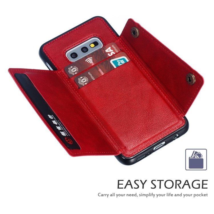 PU Leather Coated TPU Card Holder Magnetic Kickstand Mobile Phone Case for Samsung Galaxy S10e - Red-6