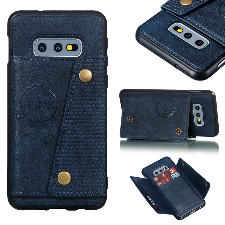 PU Leather Coated TPU Card Holder Magnetic Kickstand Mobile Phone Case for Samsung Galaxy S10e - Blue-1