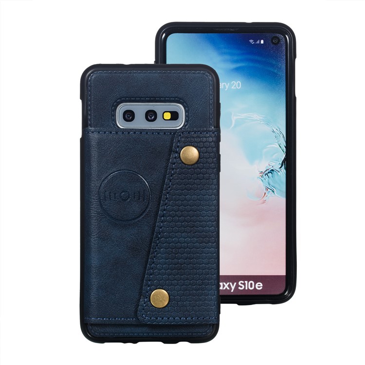 PU Leather Coated TPU Card Holder Magnetic Kickstand Mobile Phone Case for Samsung Galaxy S10e - Blue-3
