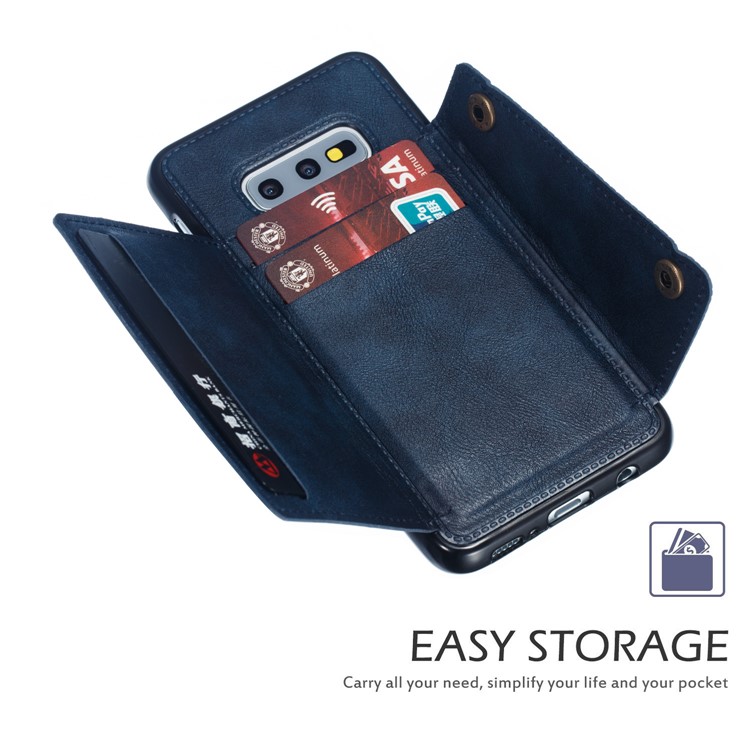 PU Leather Coated TPU Card Holder Magnetic Kickstand Mobile Phone Case for Samsung Galaxy S10e - Blue-7