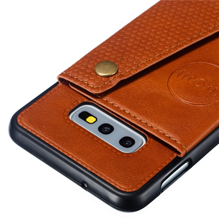 La PU Cubrió La Caja Magnética Del Teléfono Móvil Del Kickstand Del Portatarjetas De TPU Para La Galaxia S10e De Samsung - Marrón Claro-4