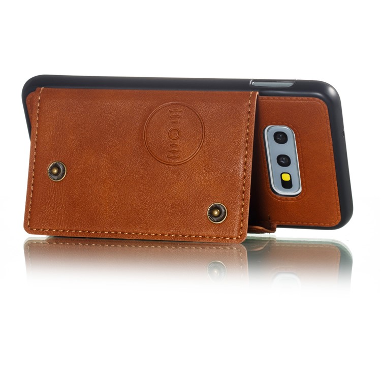 La PU Cubrió La Caja Magnética Del Teléfono Móvil Del Kickstand Del Portatarjetas De TPU Para La Galaxia S10e De Samsung - Marrón Claro-5