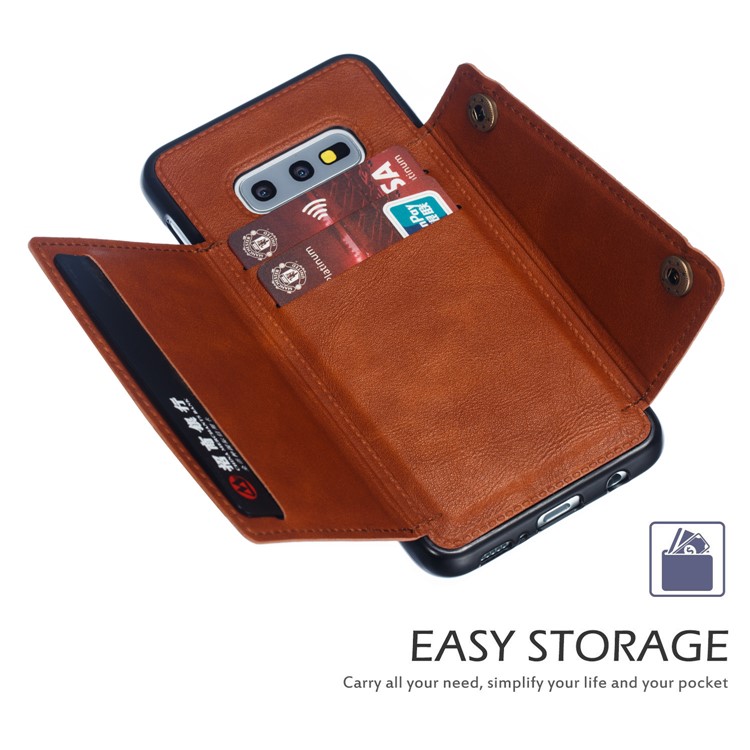 La PU Cubrió La Caja Magnética Del Teléfono Móvil Del Kickstand Del Portatarjetas De TPU Para La Galaxia S10e De Samsung - Marrón Claro-6