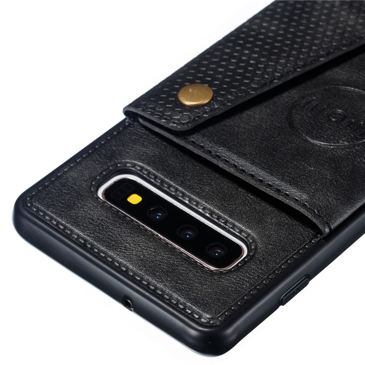 PU Leather Coated TPU Card Holder Magnetic Kickstand Mobile Phone Cover for Samsung Galaxy S10 Plus - Black-5