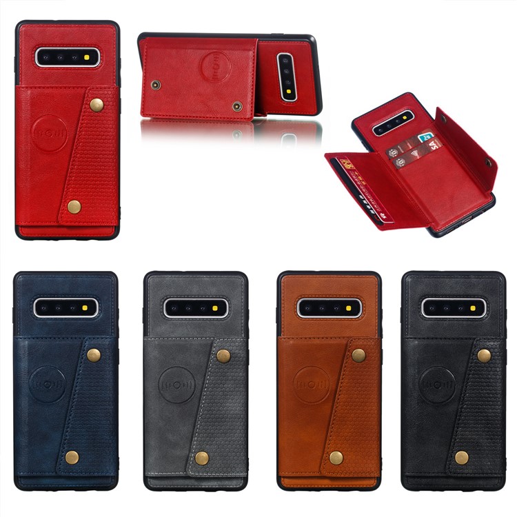 PU Leather Coated TPU Card Holder Magnetic Kickstand Mobile Phone Cover for Samsung Galaxy S10 Plus - Black-9