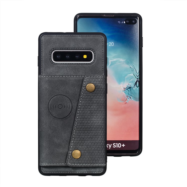 PU Leather Coated TPU Card Holder Magnetic Kickstand Mobile Phone Cover for Samsung Galaxy S10 Plus - Grey-2