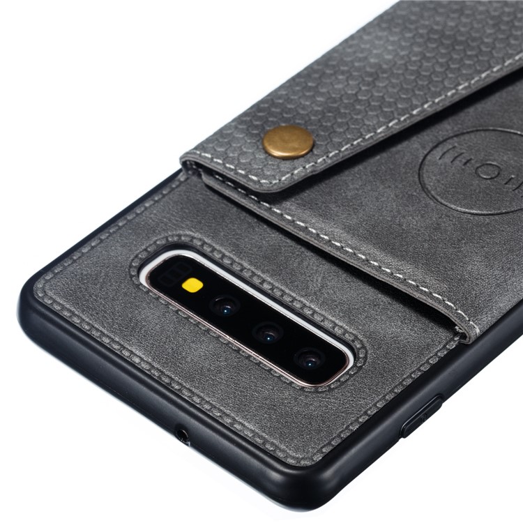 PU Leather Coated TPU Card Holder Magnetic Kickstand Mobile Phone Cover for Samsung Galaxy S10 Plus - Grey-4