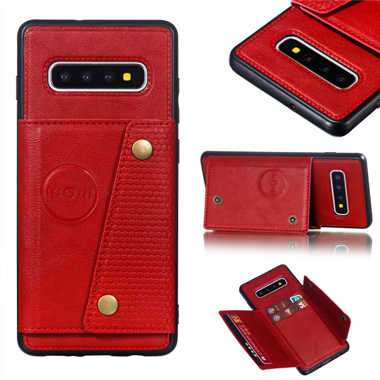 La PU Cubre Con Cuero La Cubierta Magnética Del Teléfono Móvil Del Soporte De Tarjeta De TPU Para Samsung Galaxy S10 Más - Rojo-1