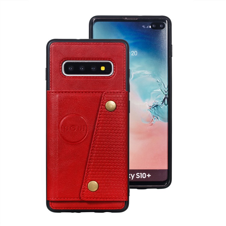 La PU Cubre Con Cuero La Cubierta Magnética Del Teléfono Móvil Del Soporte De Tarjeta De TPU Para Samsung Galaxy S10 Más - Rojo-2
