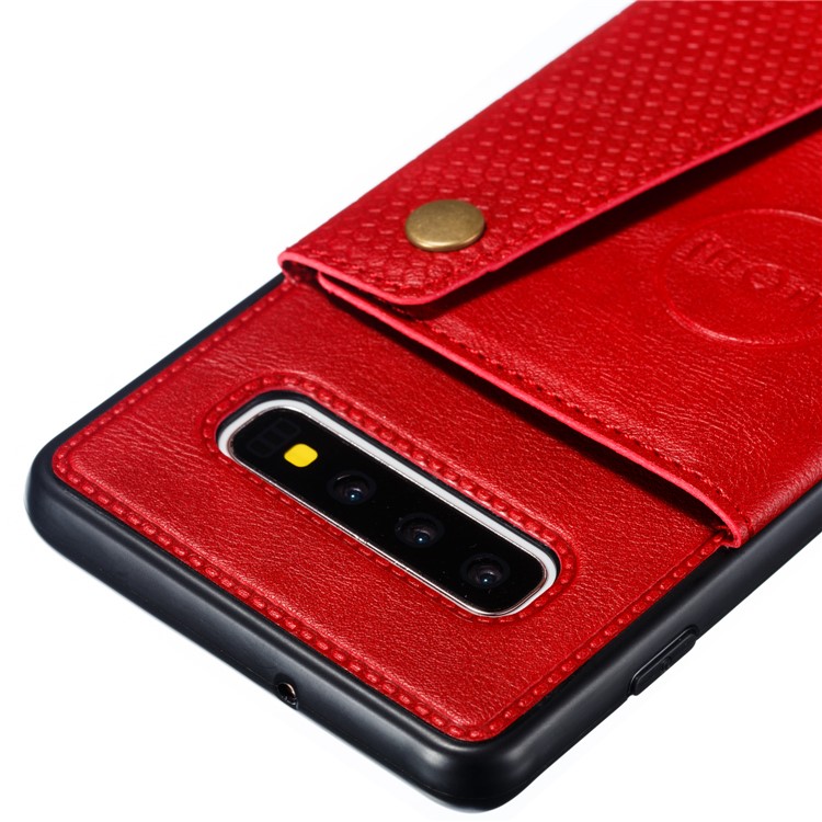 La PU Cubre Con Cuero La Cubierta Magnética Del Teléfono Móvil Del Soporte De Tarjeta De TPU Para Samsung Galaxy S10 Más - Rojo-4