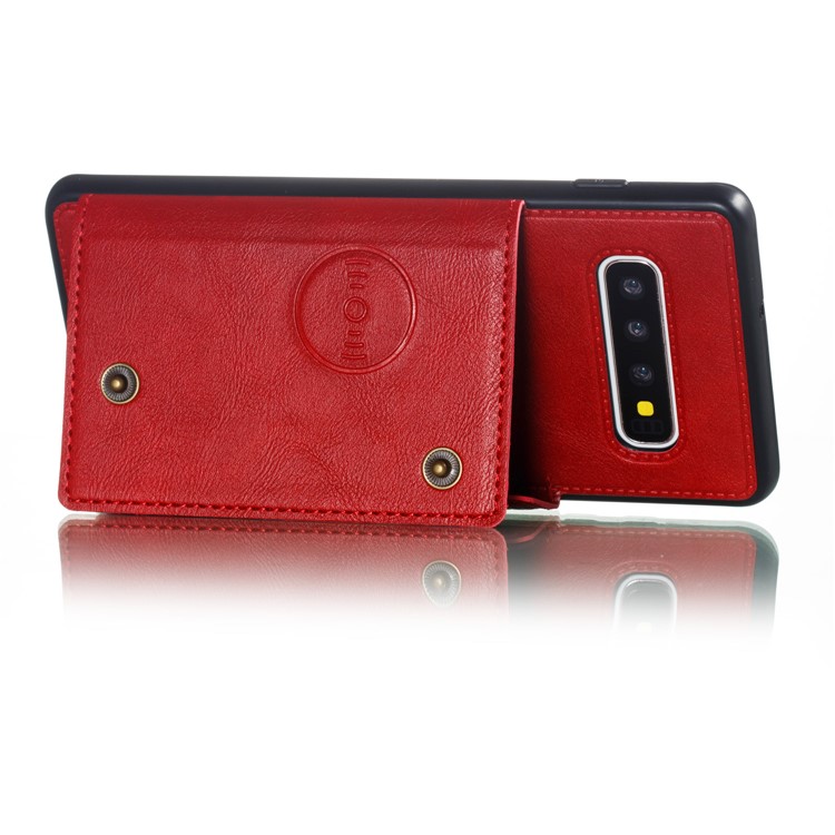 La PU Cubre Con Cuero La Cubierta Magnética Del Teléfono Móvil Del Soporte De Tarjeta De TPU Para Samsung Galaxy S10 Más - Rojo-5