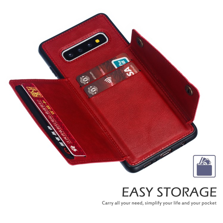 La PU Cubre Con Cuero La Cubierta Magnética Del Teléfono Móvil Del Soporte De Tarjeta De TPU Para Samsung Galaxy S10 Más - Rojo-6