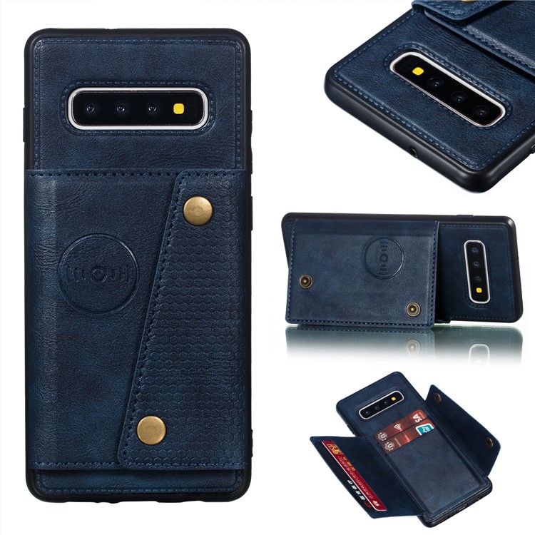 PU Leather Coated TPU Card Holder Magnetic Kickstand Mobile Phone Cover for Samsung Galaxy S10 Plus - Blue-1