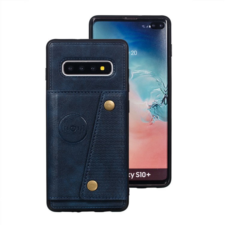 PU Leather Coated TPU Card Holder Magnetic Kickstand Mobile Phone Cover for Samsung Galaxy S10 Plus - Blue-2