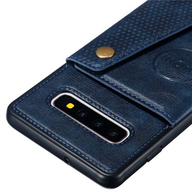 PU Leather Coated TPU Card Holder Magnetic Kickstand Mobile Phone Cover for Samsung Galaxy S10 Plus - Blue-4