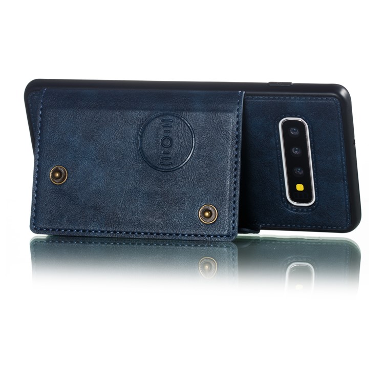PU Leather Coated TPU Card Holder Magnetic Kickstand Mobile Phone Cover for Samsung Galaxy S10 Plus - Blue-5