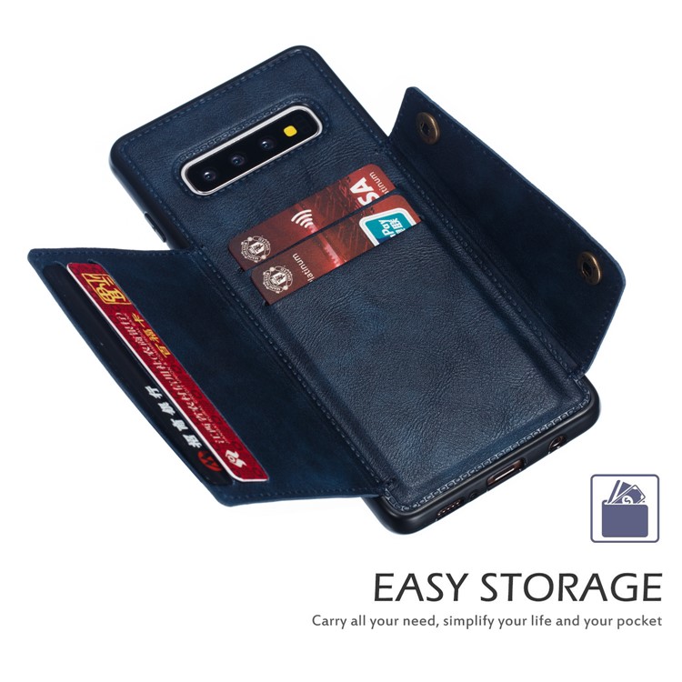 PU Leather Coated TPU Card Holder Magnetic Kickstand Mobile Phone Cover for Samsung Galaxy S10 Plus - Blue-6