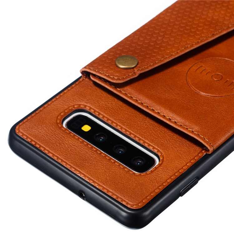 Couverture En Cuir D'unité Centrale Recouverte De TPU Support De Carte Magnétique En TPU Pour Samsung Galaxy S10 Plus - Marron Clair-4