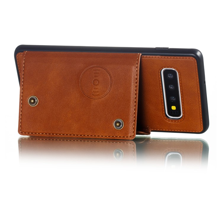 Couverture En Cuir D'unité Centrale Recouverte De TPU Support De Carte Magnétique En TPU Pour Samsung Galaxy S10 Plus - Marron Clair-5