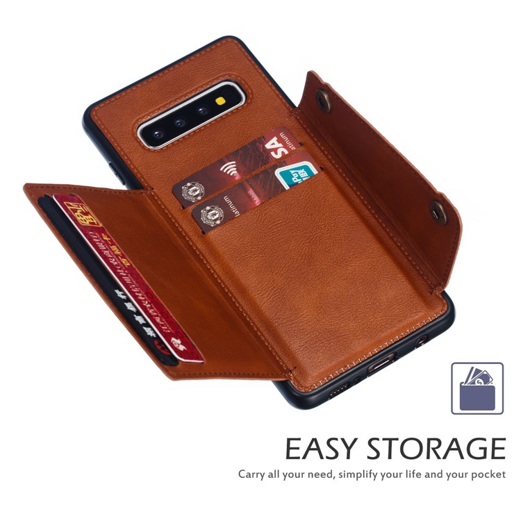 Couverture En Cuir D'unité Centrale Recouverte De TPU Support De Carte Magnétique En TPU Pour Samsung Galaxy S10 Plus - Marron Clair-6