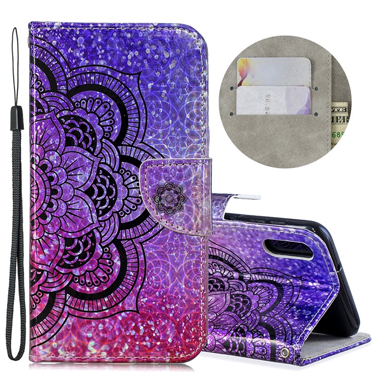 Laser Carving Pattern Printing Wallet Leather Phone Case for Samsung Galaxy A10/M10 - Flower-1
