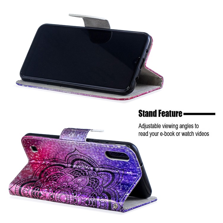 Laser Carving Pattern Printing Wallet Leather Phone Case for Samsung Galaxy A10/M10 - Flower-2