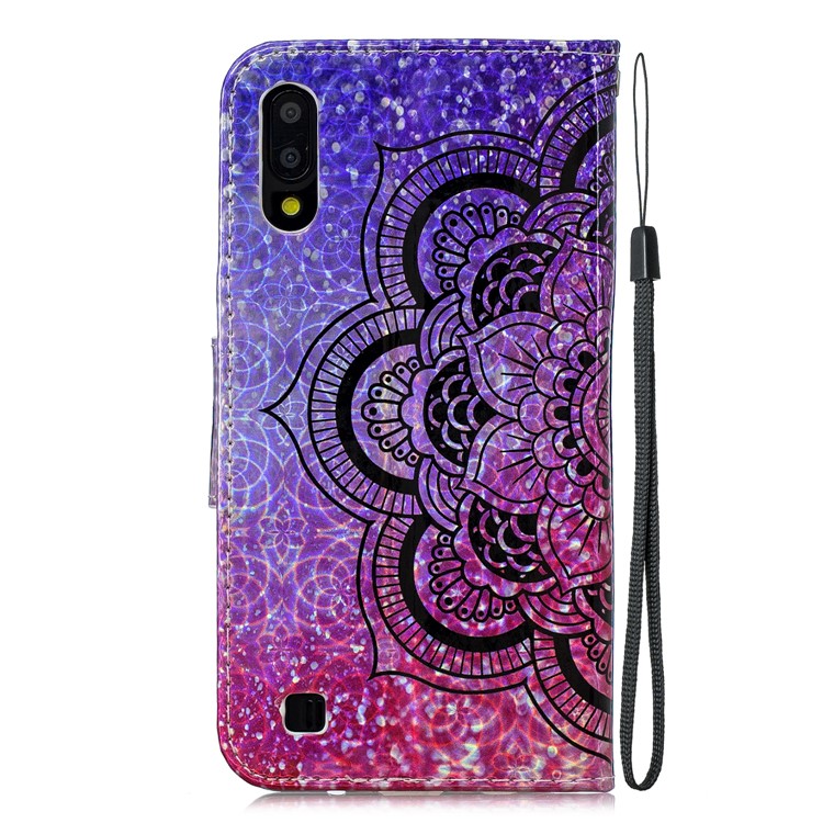 Laser Carving Pattern Printing Wallet Leather Phone Case for Samsung Galaxy A10/M10 - Flower-4