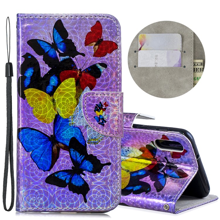 Laser Carving Pattern Printing Wallet Leather Phone Case for Samsung Galaxy A10/M10 - Butterflies-1