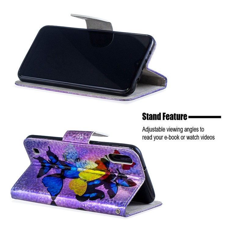 Laser Carving Pattern Printing Wallet Leather Phone Case for Samsung Galaxy A10/M10 - Butterflies-2