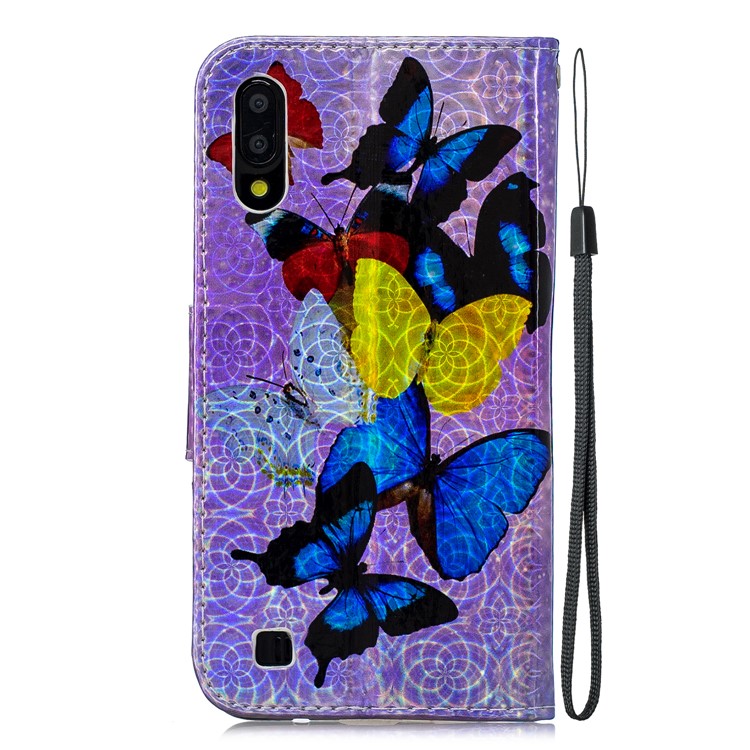 Laser Carving Pattern Printing Wallet Leather Phone Case for Samsung Galaxy A10/M10 - Butterflies-4
