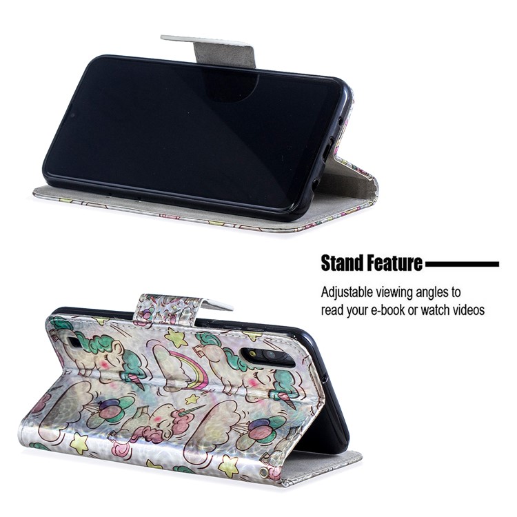 Laser Carving Muster Druck Brieftasche Ledertelefonkasten Für Samsung Galaxy A10 / M10 - Einhörner Und Wolken-2