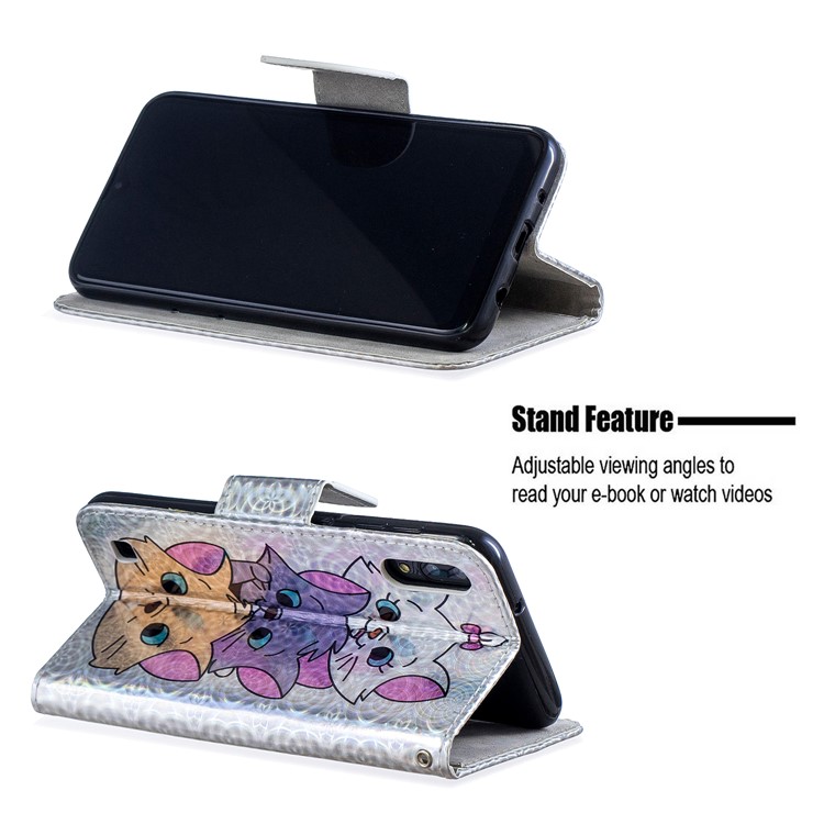 Laser Carving Pattern Printing Wallet Leather Phone Case for Samsung Galaxy A10/M10 - Three Cute Cats-2