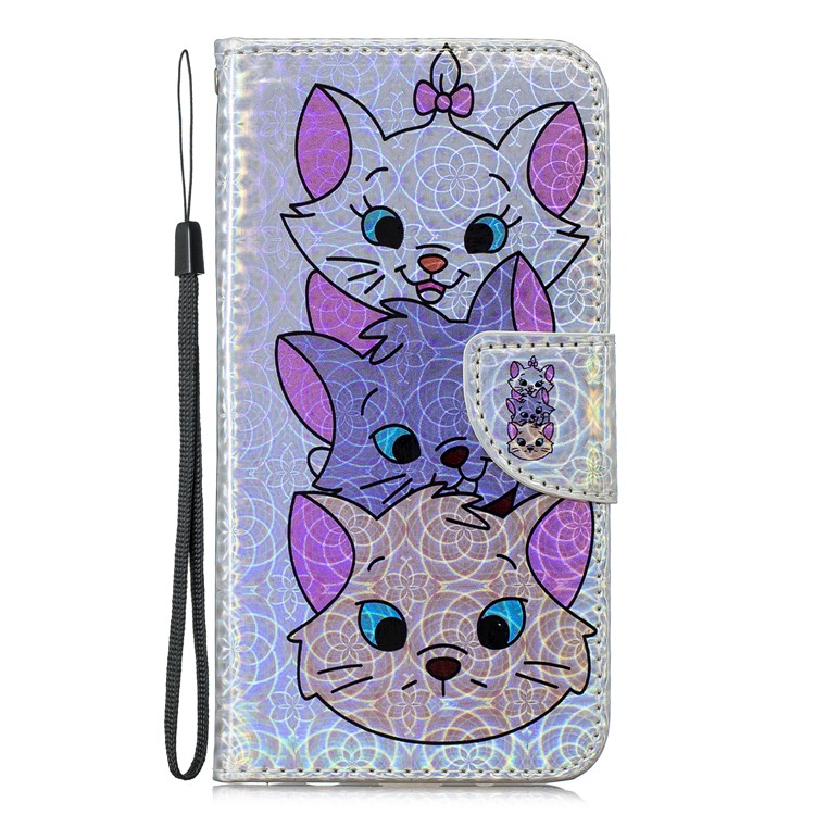 Laser Carving Pattern Printing Wallet Leather Phone Case for Samsung Galaxy A10/M10 - Three Cute Cats-3