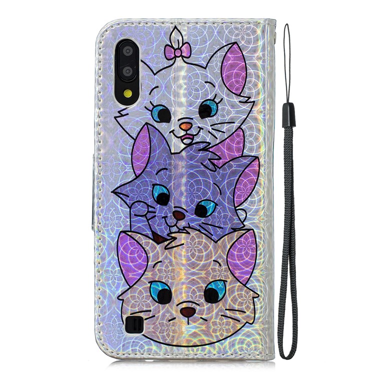 Laser Carving Pattern Printing Wallet Leather Phone Case for Samsung Galaxy A10/M10 - Three Cute Cats-4